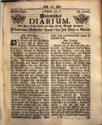 Wienerisches Diarium Samstag 25. Juni 1740