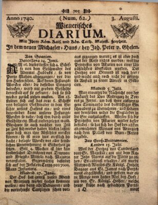 Wienerisches Diarium Mittwoch 3. August 1740