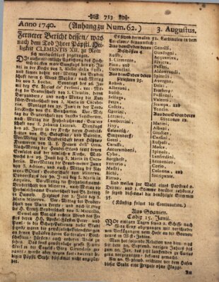 Wienerisches Diarium Mittwoch 3. August 1740