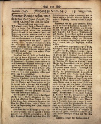 Wienerisches Diarium Samstag 13. August 1740