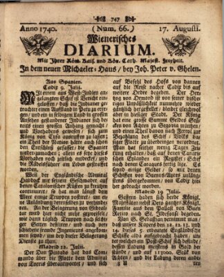 Wienerisches Diarium Mittwoch 17. August 1740