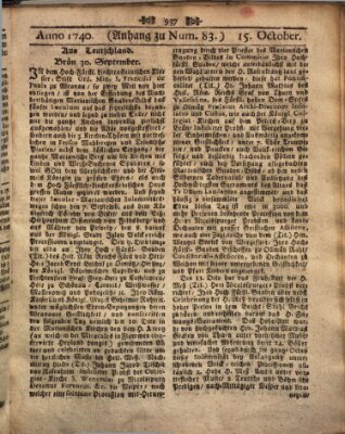 Wienerisches Diarium Samstag 15. Oktober 1740