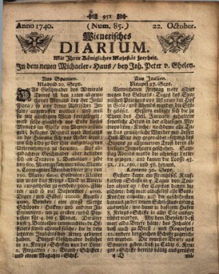 Wienerisches Diarium Samstag 22. Oktober 1740