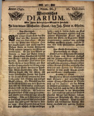 Wienerisches Diarium Mittwoch 26. Oktober 1740