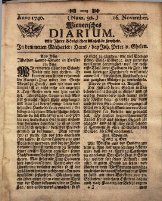 Wienerisches Diarium Mittwoch 16. November 1740