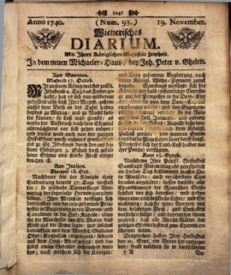 Wienerisches Diarium Samstag 19. November 1740