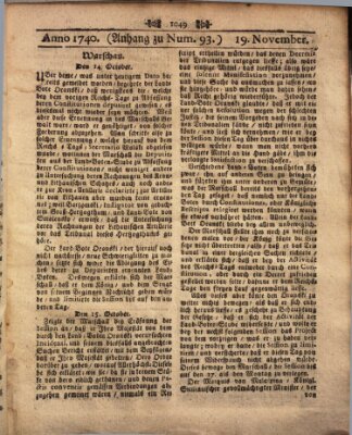 Wienerisches Diarium Samstag 19. November 1740