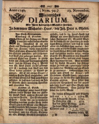 Wienerisches Diarium Mittwoch 23. November 1740