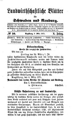 Landwirtschaftliche Blätter für Schwaben und Neuburg Donnerstag 9. März 1871