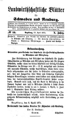 Landwirtschaftliche Blätter für Schwaben und Neuburg Donnerstag 13. April 1871