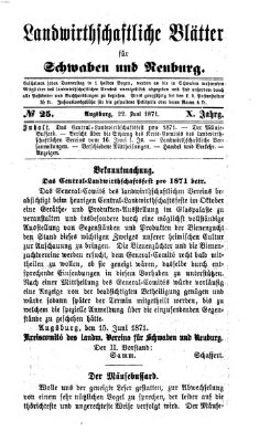 Landwirtschaftliche Blätter für Schwaben und Neuburg Donnerstag 22. Juni 1871