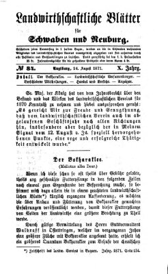 Landwirtschaftliche Blätter für Schwaben und Neuburg Donnerstag 24. August 1871