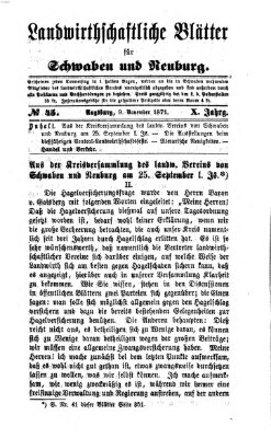 Landwirtschaftliche Blätter für Schwaben und Neuburg Donnerstag 9. November 1871