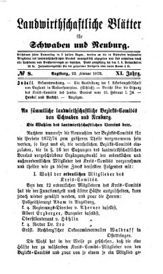 Landwirtschaftliche Blätter für Schwaben und Neuburg Donnerstag 22. Februar 1872