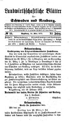 Landwirtschaftliche Blätter für Schwaben und Neuburg Donnerstag 14. März 1872