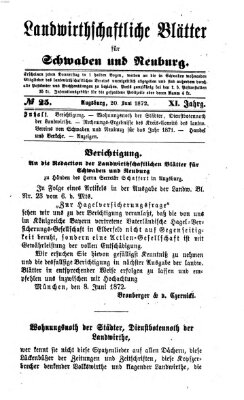 Landwirtschaftliche Blätter für Schwaben und Neuburg Donnerstag 20. Juni 1872