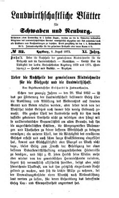 Landwirtschaftliche Blätter für Schwaben und Neuburg Donnerstag 8. August 1872