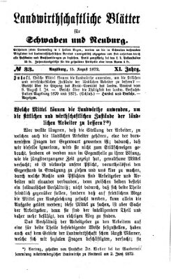 Landwirtschaftliche Blätter für Schwaben und Neuburg Donnerstag 15. August 1872