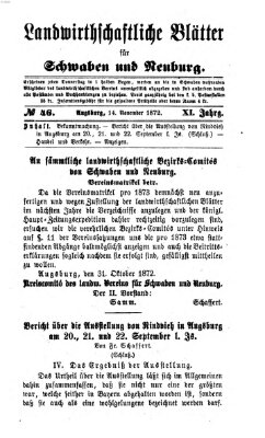 Landwirtschaftliche Blätter für Schwaben und Neuburg Donnerstag 14. November 1872