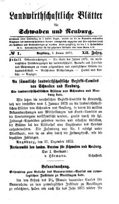 Landwirtschaftliche Blätter für Schwaben und Neuburg Donnerstag 2. Januar 1873