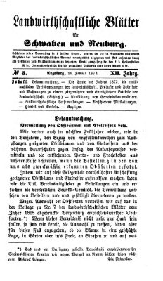 Landwirtschaftliche Blätter für Schwaben und Neuburg Donnerstag 16. Januar 1873