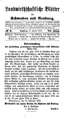 Landwirtschaftliche Blätter für Schwaben und Neuburg Donnerstag 27. Februar 1873