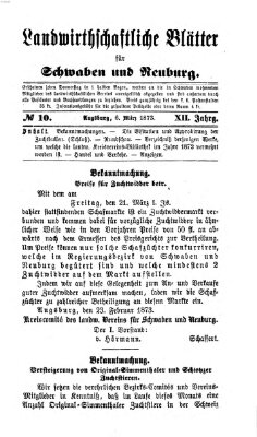 Landwirtschaftliche Blätter für Schwaben und Neuburg Donnerstag 6. März 1873