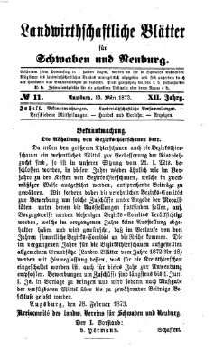 Landwirtschaftliche Blätter für Schwaben und Neuburg Donnerstag 13. März 1873