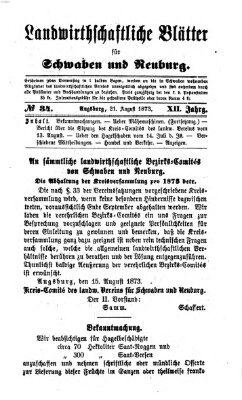 Landwirtschaftliche Blätter für Schwaben und Neuburg Donnerstag 21. August 1873