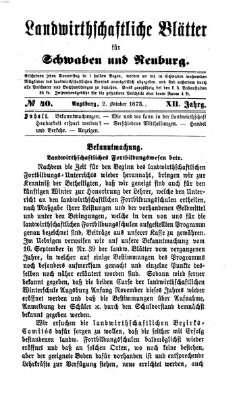 Landwirtschaftliche Blätter für Schwaben und Neuburg Donnerstag 2. Oktober 1873