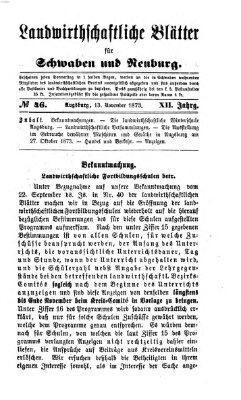 Landwirtschaftliche Blätter für Schwaben und Neuburg Donnerstag 13. November 1873