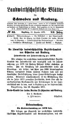 Landwirtschaftliche Blätter für Schwaben und Neuburg Donnerstag 25. Dezember 1873