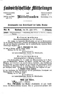 Landwirthschaftliche Mittheilungen aus Mittelfranken (Ansbacher Morgenblatt) Dienstag 25. Juli 1871