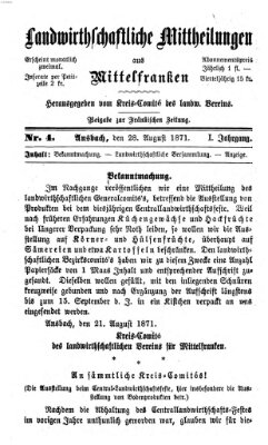 Landwirthschaftliche Mittheilungen aus Mittelfranken (Ansbacher Morgenblatt) Montag 28. August 1871