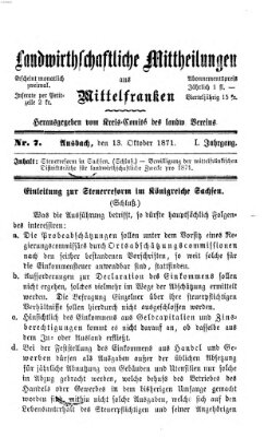 Landwirthschaftliche Mittheilungen aus Mittelfranken (Ansbacher Morgenblatt) Freitag 13. Oktober 1871