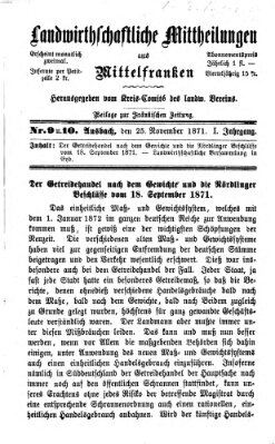 Landwirthschaftliche Mittheilungen aus Mittelfranken (Ansbacher Morgenblatt) Samstag 25. November 1871