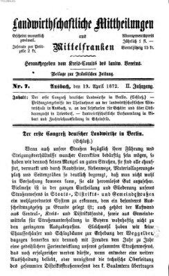 Landwirthschaftliche Mittheilungen aus Mittelfranken (Ansbacher Morgenblatt) Freitag 19. April 1872