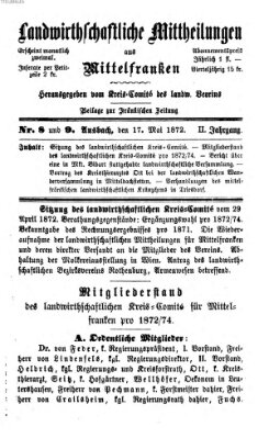 Landwirthschaftliche Mittheilungen aus Mittelfranken (Ansbacher Morgenblatt) Freitag 17. Mai 1872