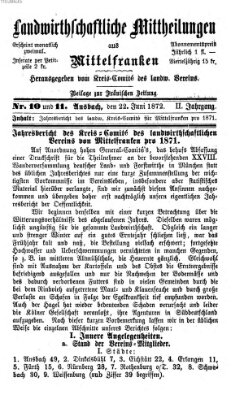 Landwirthschaftliche Mittheilungen aus Mittelfranken (Ansbacher Morgenblatt) Samstag 22. Juni 1872