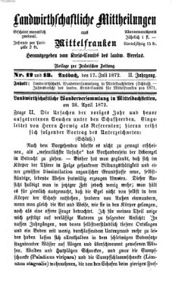 Landwirthschaftliche Mittheilungen aus Mittelfranken (Ansbacher Morgenblatt) Mittwoch 17. Juli 1872