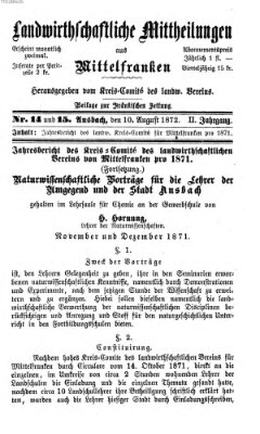 Landwirthschaftliche Mittheilungen aus Mittelfranken (Ansbacher Morgenblatt) Samstag 10. August 1872