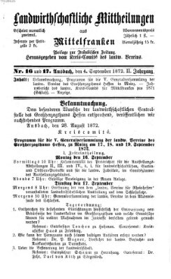 Landwirthschaftliche Mittheilungen aus Mittelfranken (Ansbacher Morgenblatt) Mittwoch 4. September 1872