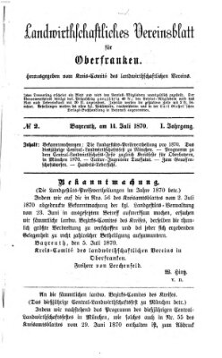 Landwirthschaftliches Vereinsblatt für Oberfranken Donnerstag 14. Juli 1870