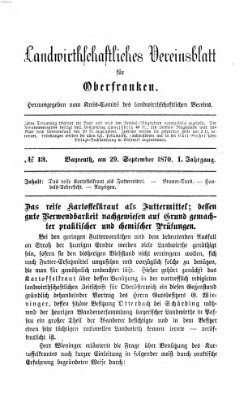 Landwirthschaftliches Vereinsblatt für Oberfranken Donnerstag 29. September 1870