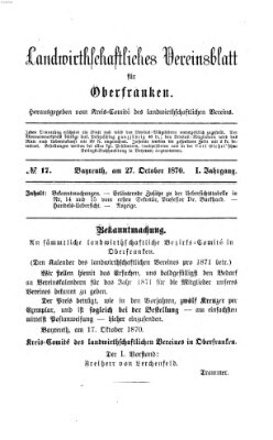 Landwirthschaftliches Vereinsblatt für Oberfranken Donnerstag 27. Oktober 1870