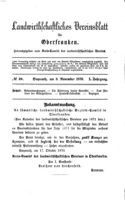 Landwirthschaftliches Vereinsblatt für Oberfranken Donnerstag 3. November 1870