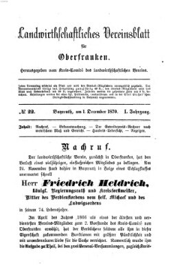 Landwirthschaftliches Vereinsblatt für Oberfranken Donnerstag 1. Dezember 1870