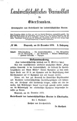 Landwirthschaftliches Vereinsblatt für Oberfranken Donnerstag 29. Dezember 1870