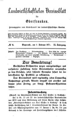 Landwirthschaftliches Vereinsblatt für Oberfranken Donnerstag 9. Februar 1871