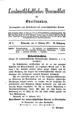 Landwirthschaftliches Vereinsblatt für Oberfranken Donnerstag 16. Februar 1871